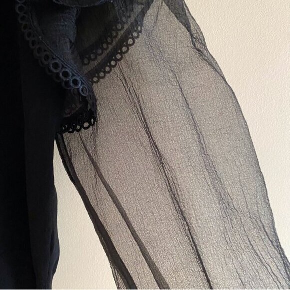 Zara Contrast Organza Sweater Small Puff Sheer Sleeves Collar Witchy Goblin Goth - Picture 6 of 16